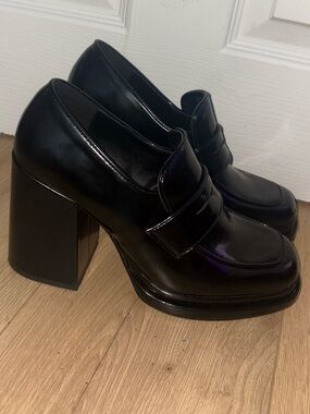 Steve Madden Platform Block Heel Loafers Black